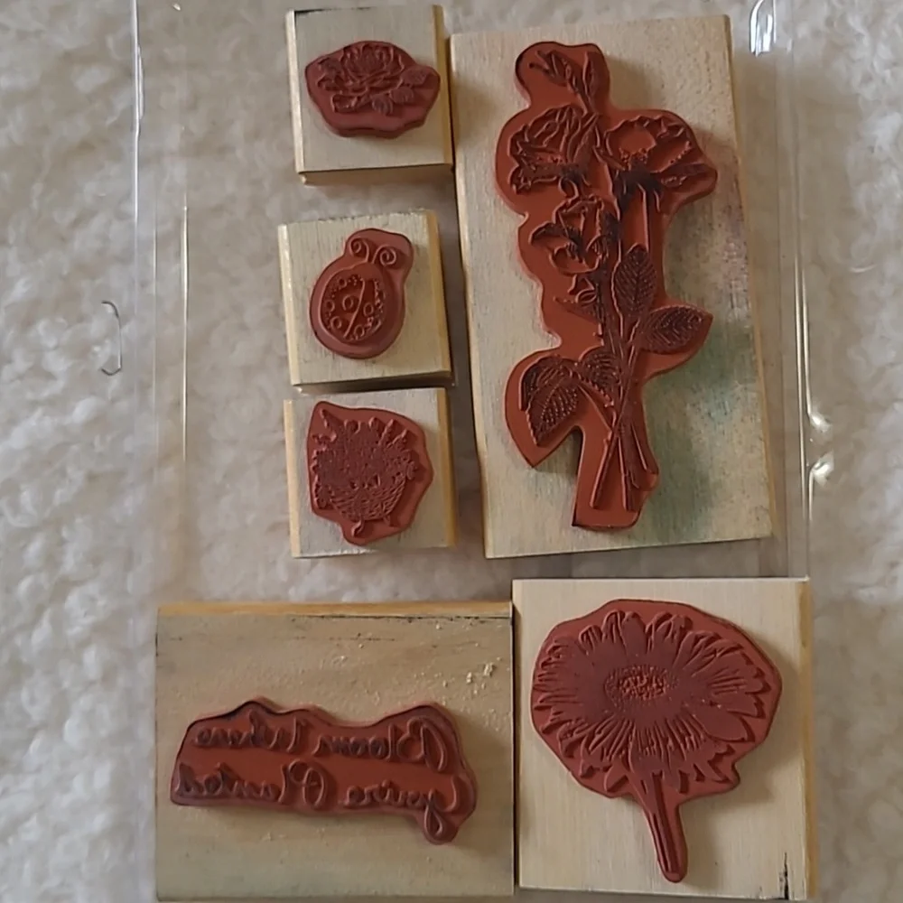 20 Wooden Stamps Lighthouse Seashells Fruit Flowers Bloom Where You're Planted